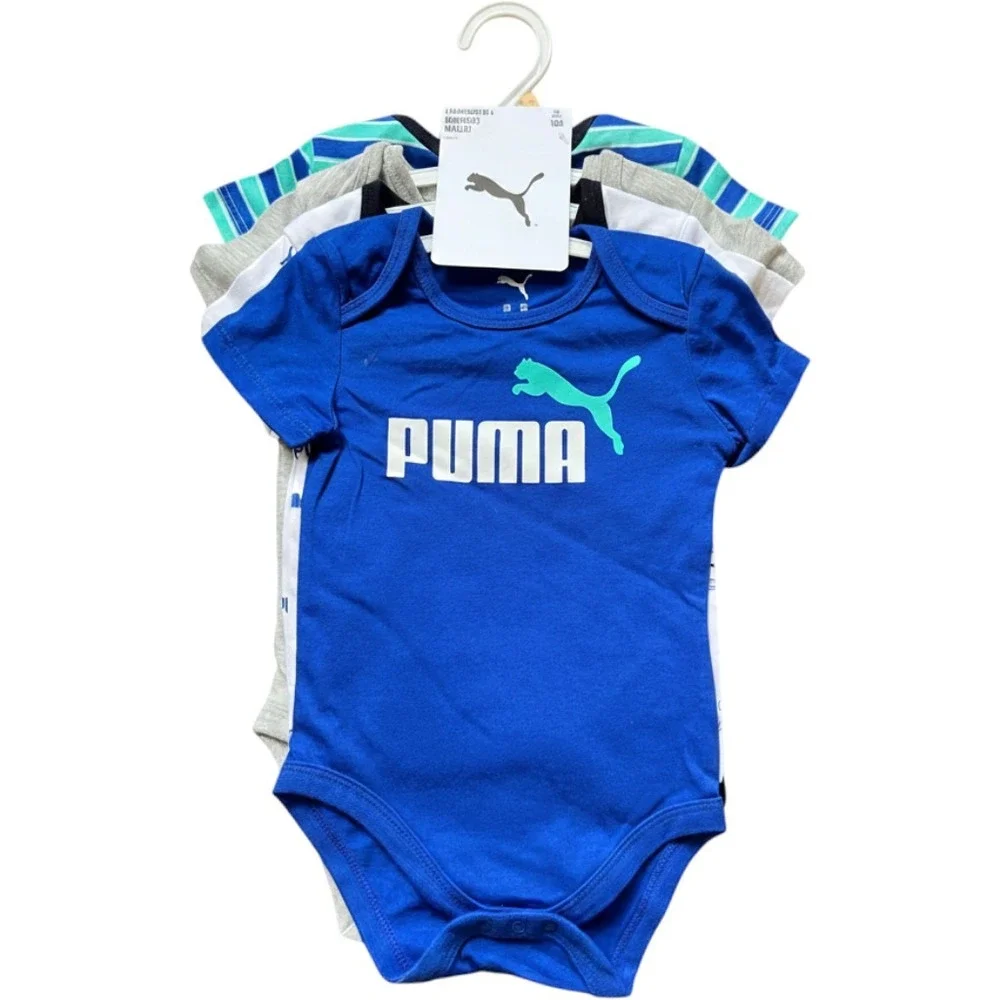 Puma Baby Boys 4 Pack Short Sleeve Bodysuits Vivid Blue Grey 12M PSP25V24-17140